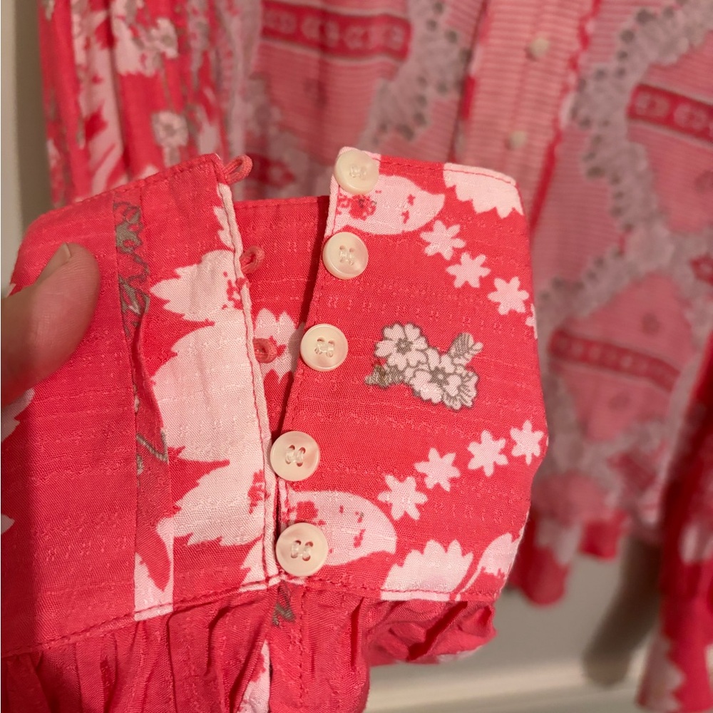 Free People Flowy Pink Long Sleeve Patterned Shirt xl X-large - Picture 4 of 11